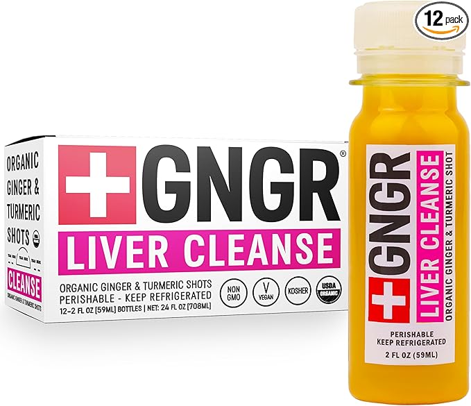 '+GNGR Liver Cleanse Shot, Cold-Pressed Ginger Shot with Milk Thistle, Dandelion Root, Turmeric Root, Immunity Shot for all natural Liver Support, Detox, Immunity, Digestion, Cleanse (2 Oz, Pack of 12)-FlexoryFit