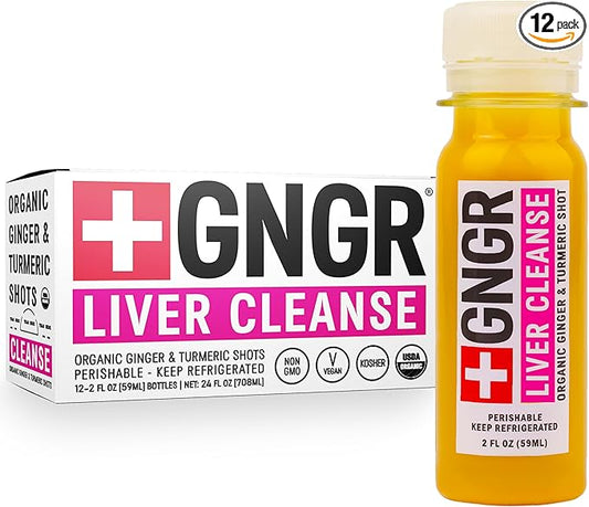 '+GNGR Liver Cleanse Shot, Cold-Pressed Ginger Shot with Milk Thistle, Dandelion Root, Turmeric Root, Immunity Shot for all natural Liver Support, Detox, Immunity, Digestion, Cleanse (2 Oz, Pack of 12)-FlexoryFit