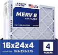 Filter King 16x24x4 Air Filter | 4-PACK | MERV 8 HVAC Pleated A/C Furnace Filters | MADE IN USA | Actual Size: 15.5 x 23.5 x 3.75"