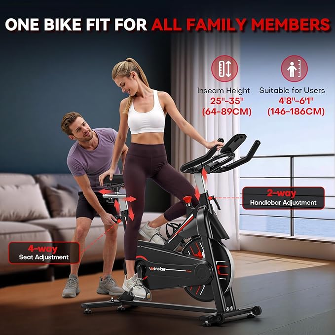 Exercise Bike, WENOKER Stationary Bike for Home, Indoor Bike with Whisper Quiet, Heavy Flywheel and Upgraded Digital Display