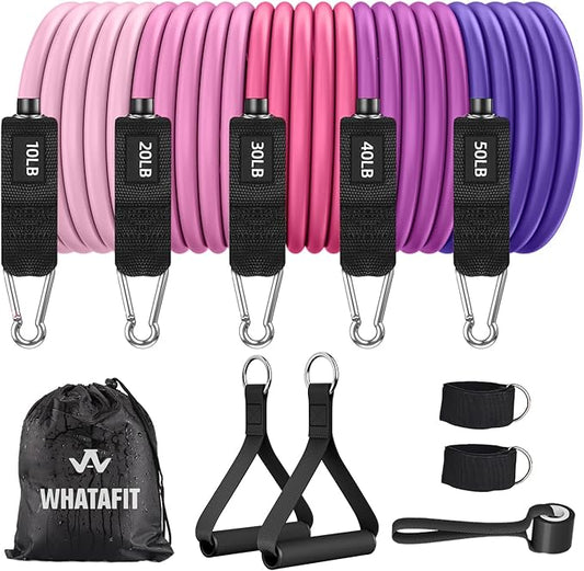 WHATAFIT Resistance Bands, Exercise Bands，Resistance Bands for Working Out, Work Out Bands with Handles for Men and Women Fitness, Strength Training Home Gym Equipment-FlexoryFit