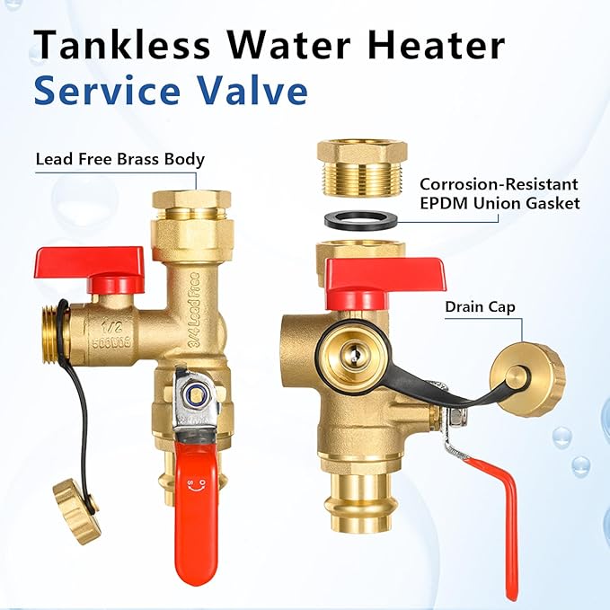 3/4 Inch GUOFIS IPS Tankless Water Heater Valve Kit with Pressure Relief Valve(3/4"FIPx 3/4" Press),1 Set Water Heater Valve Kit
