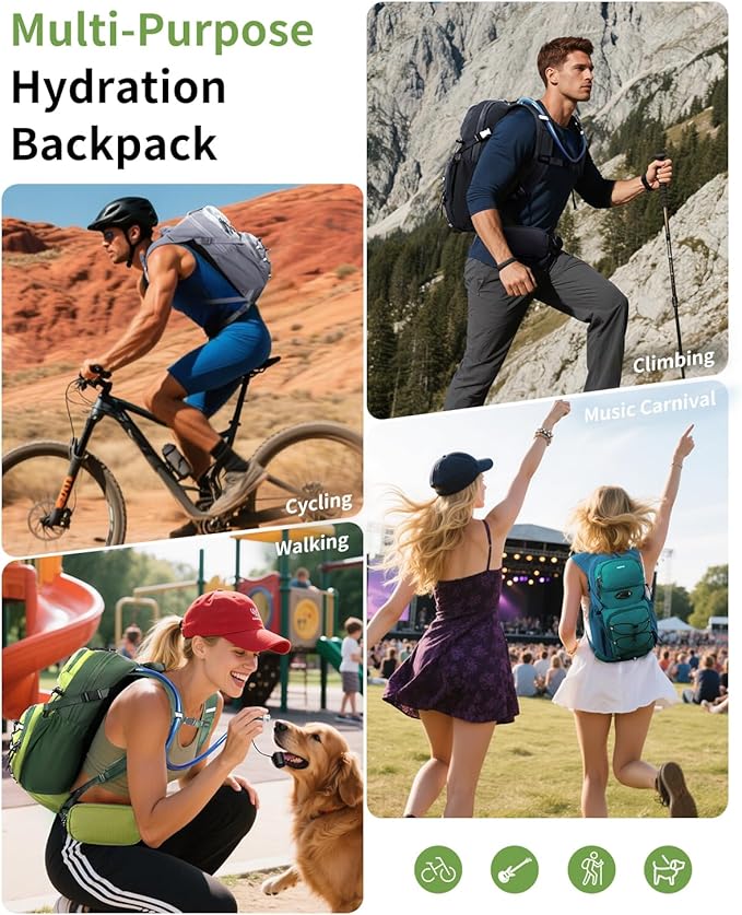 ECOHUB Hydration Backpack for Men Women, 20L Lightweight Hiking Daypack Cycling Backpack with 2L Water Bladder, Insulated Hydration Pack with Waist Pack-FlexoryFit