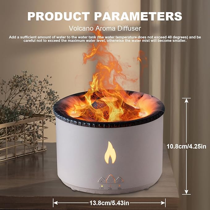 Volcano Humidifier Flame Aroma Diffuser: 300ml Aromatherapy Humidifier Jellyfish/Flame 2 Mist Mode Air Humidifier Remote Control Super Quiet Oil Cold Mist Diffuser for Gym(Double Color Flame)