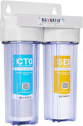 Max Water 2 Stage (Sediment, Odor & Improving Taste) Whole House 10 inch, Standard Water Filtration System - Clear Housing - Sediment + Carbon Block Filter - ¾ Inlet/Outlet