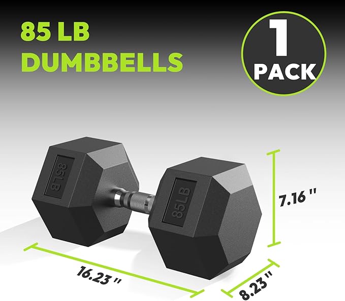 Hex Dumbbell 40-125 lb, Rubber Encased Exercise & Fitness Dumbbells, Hand Weight for Strength Training-FlexoryFit