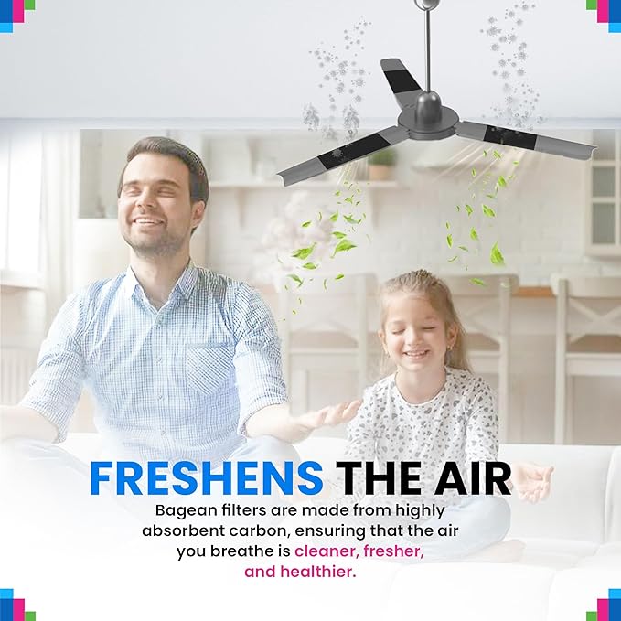 Ceiling Fan Filters for Blades - Coconut Shell Activated Carbon Unscented Dust Catcher Ceiling Fan Filter - Easy Peel & Stick on Fans - Blade Air Purifier Pads Absorbs Odor & Freshens the Air (10-Pcs)