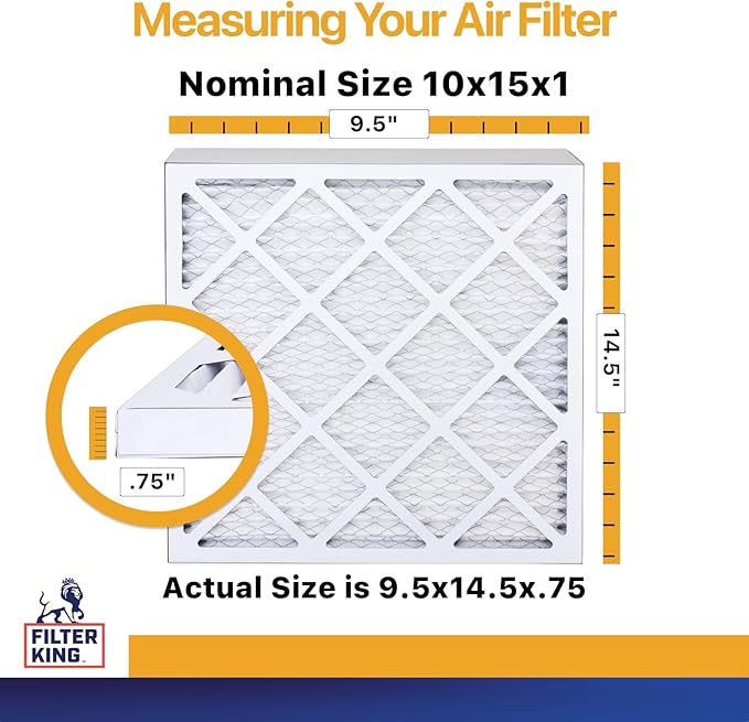 Filter King 10x15x1 Air Filter | 6-PACK | MERV 13 | HVAC Pleated AC Furnace Filters | MADE IN USA | Actual Size: 9.5 x 14.5 x .75"