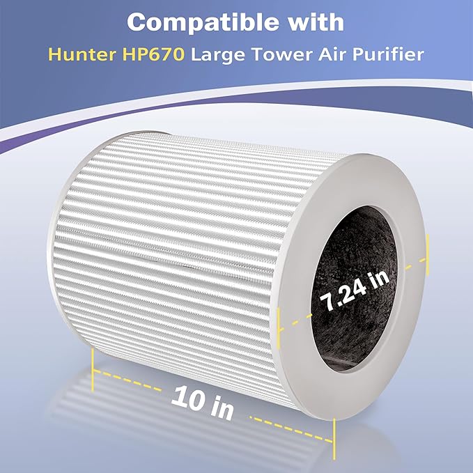 HP670 Replacement Filter Compatible with Hunter HP670 Large Tower True Air Cleaner Purifier, Compare to Part# H-HF670-VP, 1 x Premium Filter + 4 x Activated Carbon Filters
