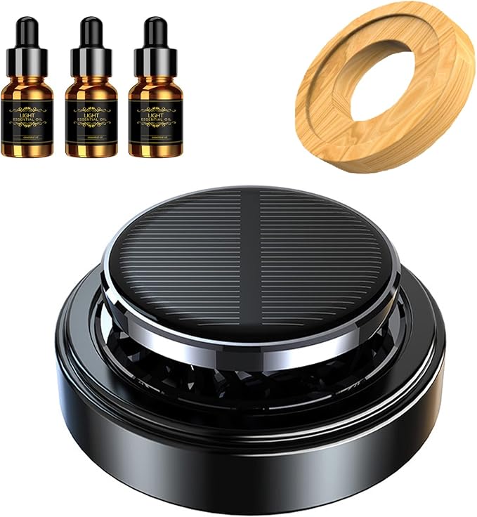 Solar Energy Powered Car Air Freshener with 3 Essential Oil, Rotating Aromatherapy Car Diffuser Perfume Scent Fragrance Air Purifier for Home Office Car Decorations Personalized Gifts for Men Women