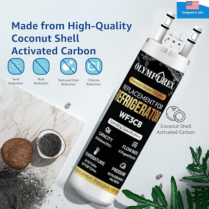 WF3CB Refrigerator Water Filter Replacement, Premium Replacement for WF425, Pure Source 3, 706465, 242069601, 242086201, 242017800, PS3412266, Fridge Water Filter, 9 Inches [Pack 2]