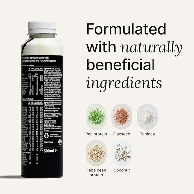 Huel Black Edition Ready-to-Drink | Vanilla Meal Replacement Shake | 35g High Protein Drink | 27 Vitamins & Minerals, Vegan, Gluten Free | Plant Based | High Fiber, Low Sugar | 16.9 Fl Oz, 12 Pack-FlexoryFit