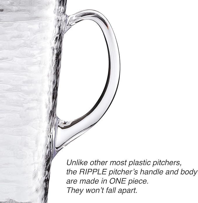 KLIFA- RIPPLE- 2.13 Quarts/76 oz, Acrylic Water Pitcher with Strong Handle, BPA-Free, Shatter-proof Jug with Lid, Plastic Pitcher for Juice, Milk, Beverage & Iced Tea,1 piece, Clear