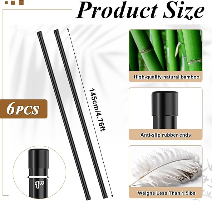 Hiboom 6 Pcs 5ft Yoga Stick Natural Bamboo Exercise Stick with Non-Slip Rubber Ends Stretching Tool Posture Corrector Stretch Tool for Flexibility, Workout, Balance Fitness-FlexoryFit