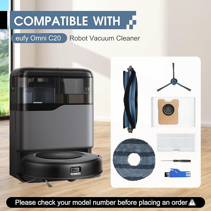 (30 Pack) Replacement Accessories for eufy Omni C20 Robot Cleaner, 2 Main Brushes + 6 HEPA Filters 6 Mop Pads 6 Dust Bags 8 Side Brushes,2 Tools