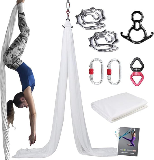 PRIOR FITNESS Aerial Silks Kit Colorful 9/15/20 Yards 40D Nylon Fabric Hammock Set With Hardware & Guide for All Levels Of Aerial Yoga Practice and Acrobatic Flying For Adults Aerial silk-FlexoryFit