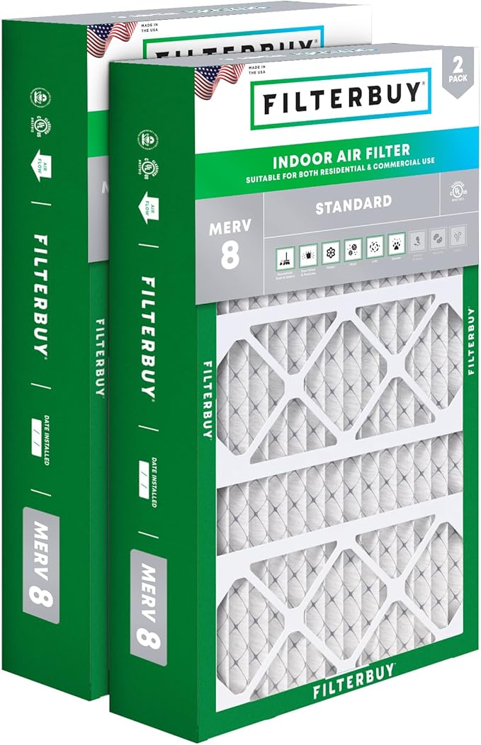 Filterbuy 15.75x27.63x3.50 Air Filter MERV 8 Dust Defense (2-Pack), Pleated HVAC AC Furnace Air Filters Replacement for Aprilaire Space-Gard 104/2140 (Actual Size: 15.69 x 27.56 x 3.50 Inches)
