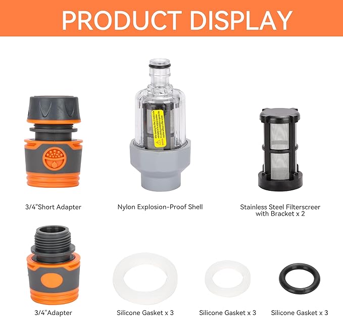 Vertical Garden Hose Filter Kit for High Pressure Washer and Water Spray Gun,Sediment Filter for All 3/4 Inch GHT Thread Garden Hose Quick Connector