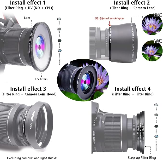 52mm Lens to 58mm Camera Filters Ring Compatible All 52mm Camera Lenses to 58mm - Image 6