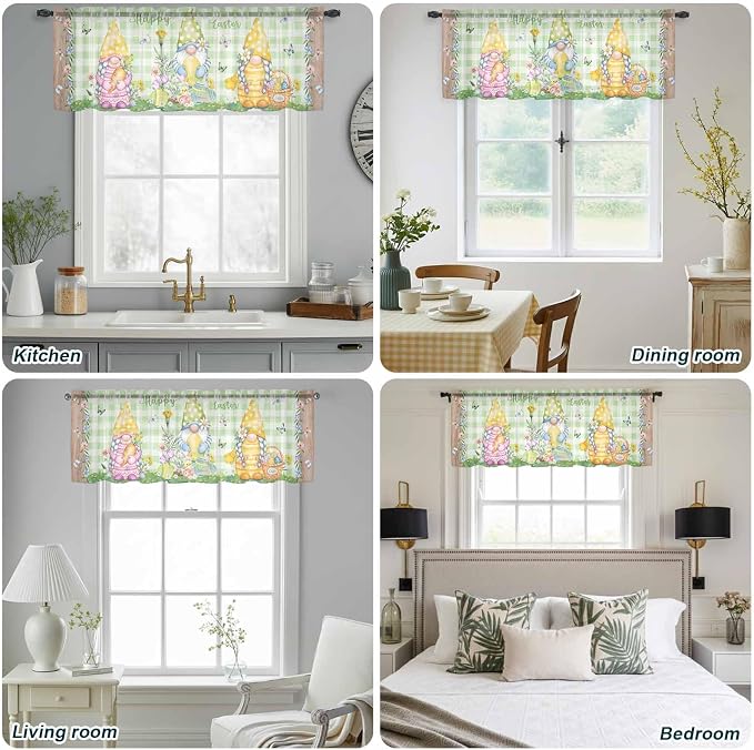 Easter Sheer Valances for Windows 60"x18", Light Filtering Kitchen Curtains - Image 5