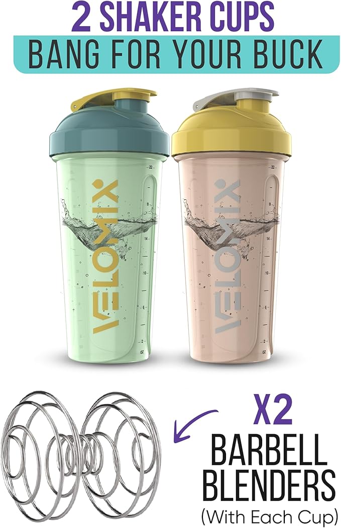 '-2 Pack- 28 oz Protein Shaker Bottles for Protein Mixes - 2x Wire Whisk | Leak Proof Shaker Cups for Protein Shakes | Protein Shaker Bottle Pack | Shakers for Protein Shakes-Soft Combo-FlexoryFit