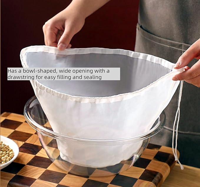6 Back Bowl-shaped Nylon Cheesecloth Bags, Reusable Drawstring Cheese Cloth Bag for Straining, Fine Mesh Strainer Bag for Almond Milk, Soy Milk, Dumpling Fillings, and More (Large)
