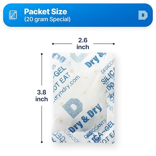 Dry & Dry 20 Gram [100 Packs] Orange Indicating(Orange to Dark Green) Mixed Silica Gel Packets - Food Safe Rechargeable Silica Packets Desiccants Silica Gel Packs Silica Gel Packets