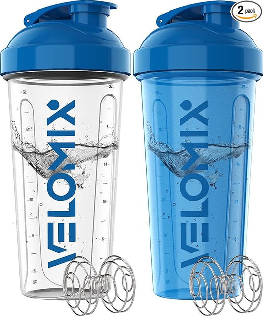 '-2 Pack- 28 oz Protein Shaker Bottles for Protein Mixes - 2x Wire Whisk | Leak Proof Shaker Cups for Protein Shakes | Protein Shaker Bottle Pack | Shakers for Protein Shakes-Blue&Transparent-FlexoryFit