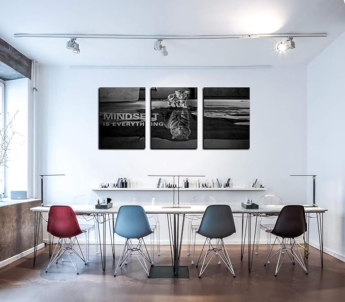 3 Panels Mindset is Everything Motivational Canvas Wall Art Inspirational Entrepreneur Quotes Poster Print Artwork Painting Picture for Framed Home Decoration Living Room office bedroom 36''W x 16''H-FlexoryFit
