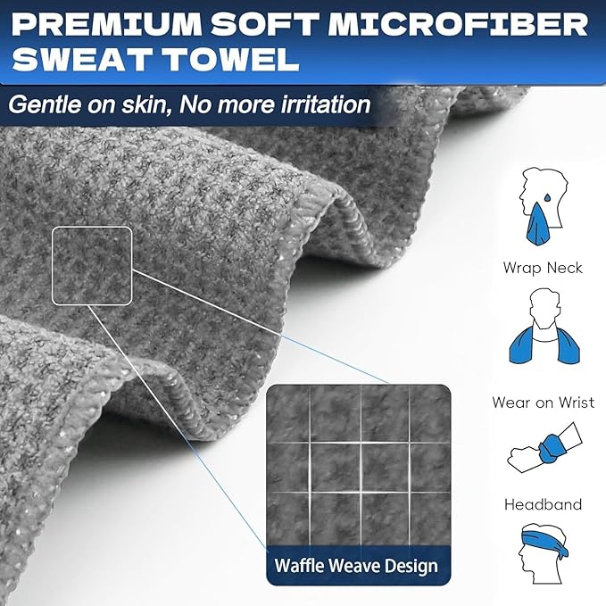 Microfiber Gym Towels for Working Out, Quickly Dry Yoga Towels for Men & Women Tennis, 16 Inch x 27 Inch, 6 Pack, Grey-FlexoryFit