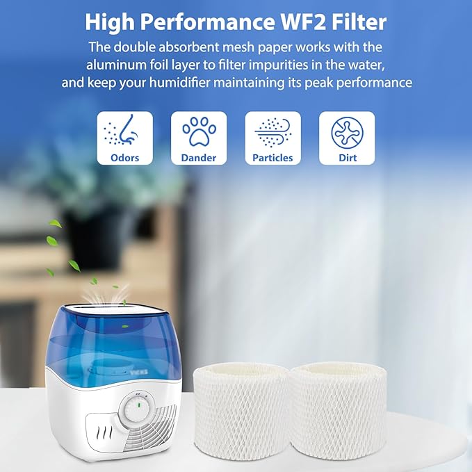 Extolife 2 Pack WF2 Replacement Humidifier Filter for Vicks for Kaz WF2 Humidifier V3100, V3500, V3500N, V3600, V3700, V3800, V3850, V3850JUV, V3900, V3900JUV, VEV320, 3020, ECM-250i, ECM-500, WA-8D
