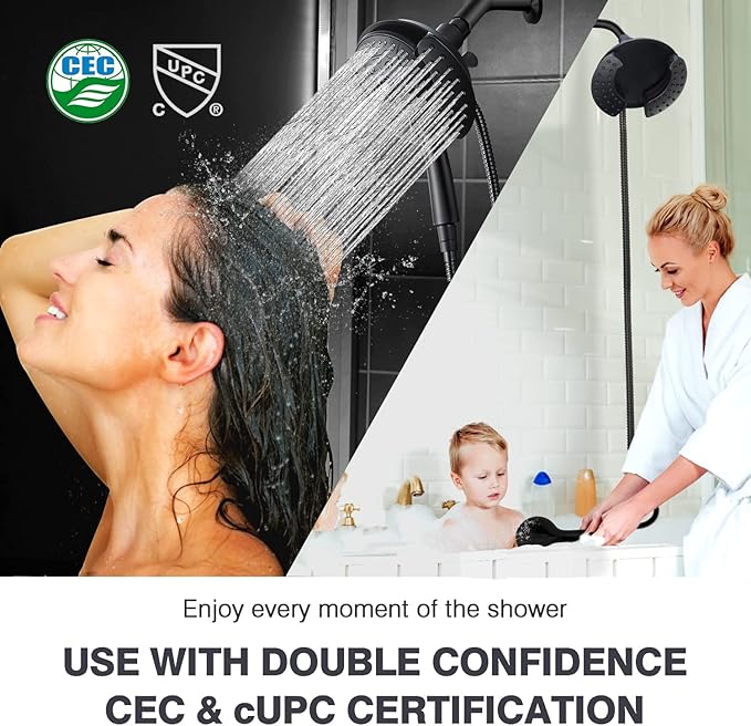 Shower Head with Handheld High Pressure: 2-IN-1 Shower Head with 7.2" Rainfall Shower & Handheld Shower Head with Hose Black, Shower Trim Systems