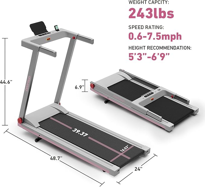 DeerRun Treadmills for Home with Incline and Handles, 3.5 HP Foldable Treadmill 350 LBS Weight Capacity for Small Spaces, Folding Running Machine with Smart APP-FlexoryFit