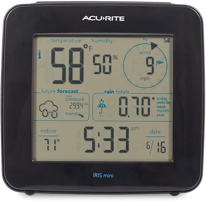 AcuRite Iris® Weather Station with Mini Wireless Display for Temperature, Humidity, Wind Speed, Wind Direction, Historic Rainfall Totals, and Hyperlocal Forecast with Built-in Barometer (01122M)
