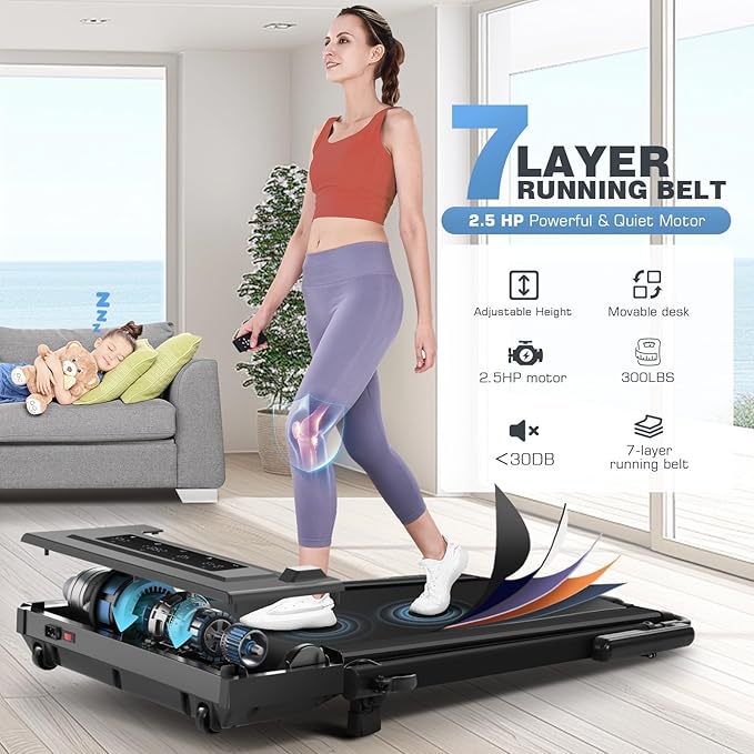 ANCHEER Walking Pad Treadmill with 12% Incline&Adjustable Height, 4 in 1 Under Desk Treadmills with Desk Workstation, Foldable Treadmill for Home 300lb,3 Type Control