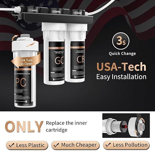 WINGSOL Under Sink Alkaline Water Filter with Faucet, 10-Layer Water Filter System Reduces Heavy Metals, Chlorine, Sediment, Improves Taste, Remineralization, NSF Certified