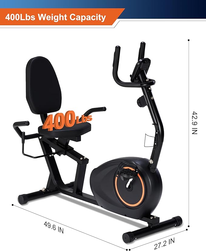 Recumbent Exercise Bike for Seniors - 400LB Weight Capacity Recumbent Bikes with Comfortable Seat, Pulse Sensor, 16-level Resistance, LCD Monitor-FlexoryFit