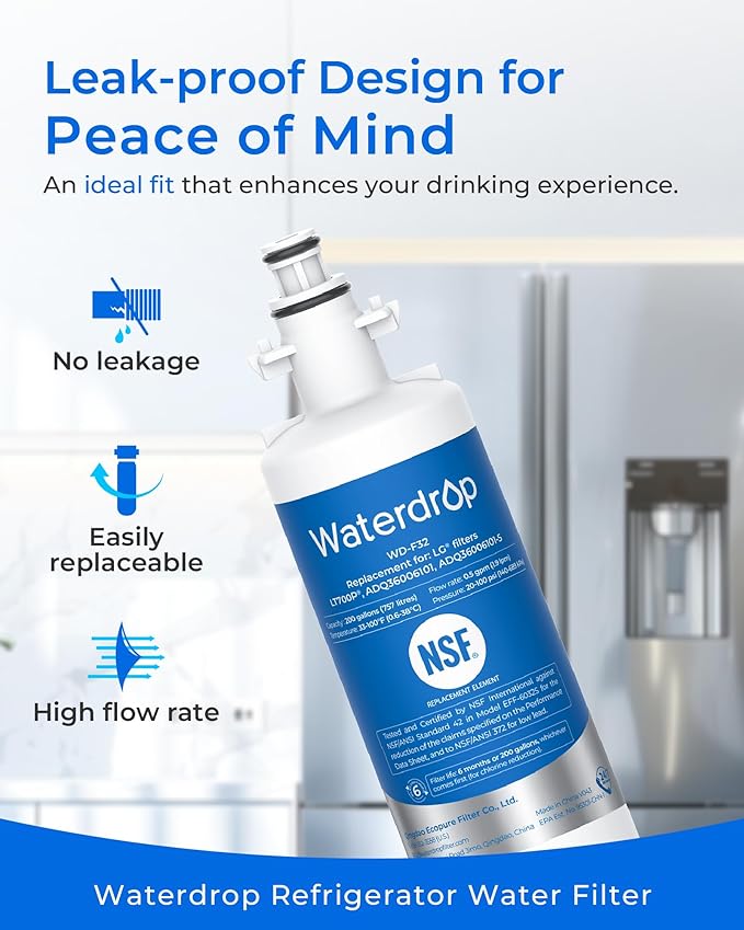 Waterdrop ADQ36006101 Replacement for LG® LT700P® Refrigerator Water Filter, Kenmore® 9690, 469690, ADQ36006102, LFXS30766S, RFC1200A, FML-3 and LT120F® Fresh Air Filter, 3 Combo