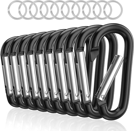 sprookber 3" Aluminum Carabiner D Ring, Caribeener Clips, Spring Snap Hook for Keychain Clip, Set of 10