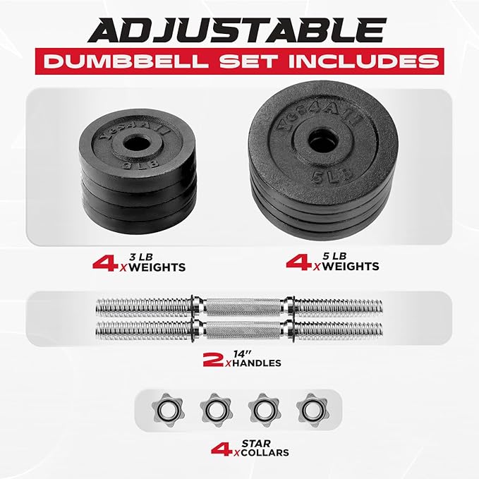 Yes4All Adjustable Dumbbell Set with Weight Plates/Connector - Exercise & Workout Equipment - Size Options 40lbs to 200lbs-FlexoryFit