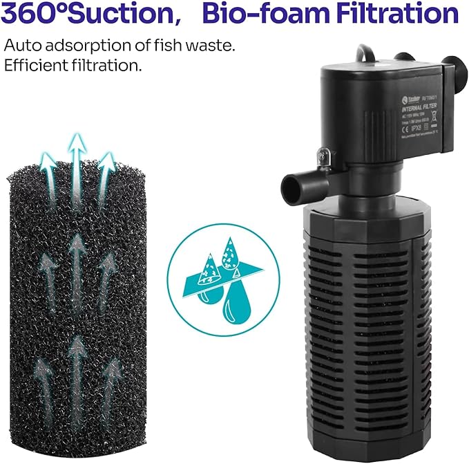Aquarium Internal Filter for 10-50 Gallon Tanks, 13W Power Biochemical Sponge Fish Turtle Tank Filter with Aeration System, Silent Submersible Filters, 212 GPH