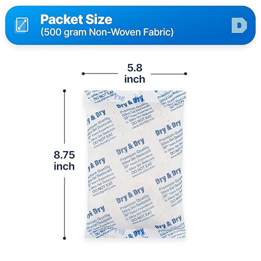 Dry & Dry 500 Gram [2 Packets] Orange Indicating Silica Gel Packets Desiccants - Food Safe Silica Packs, Silica Gel, Silica Packets, Desiccant Packs for Food Storage