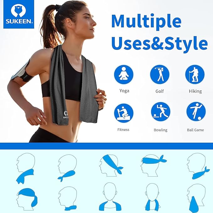 Sukeen 4Pack Cooling Towel (40"x12") for Neck and Face, Soft & Breathable Chilly Sports Towel, Quick-Drying Sweat Absorbing Cooling Neck Wraps with Cooling Tech. for Yoga, Sport, Running, Workout-FlexoryFit