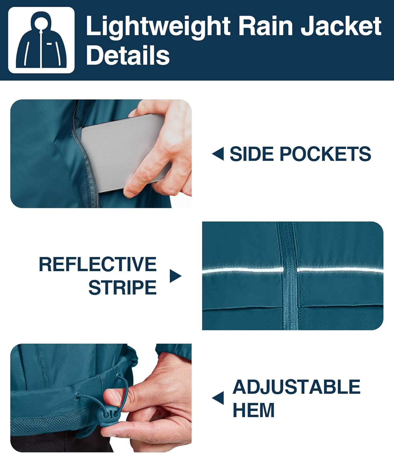 SWISSWELL Rain Jacket Men Waterproof Windbreaker, Lightweight Hooded Raincoat for Daily Casual