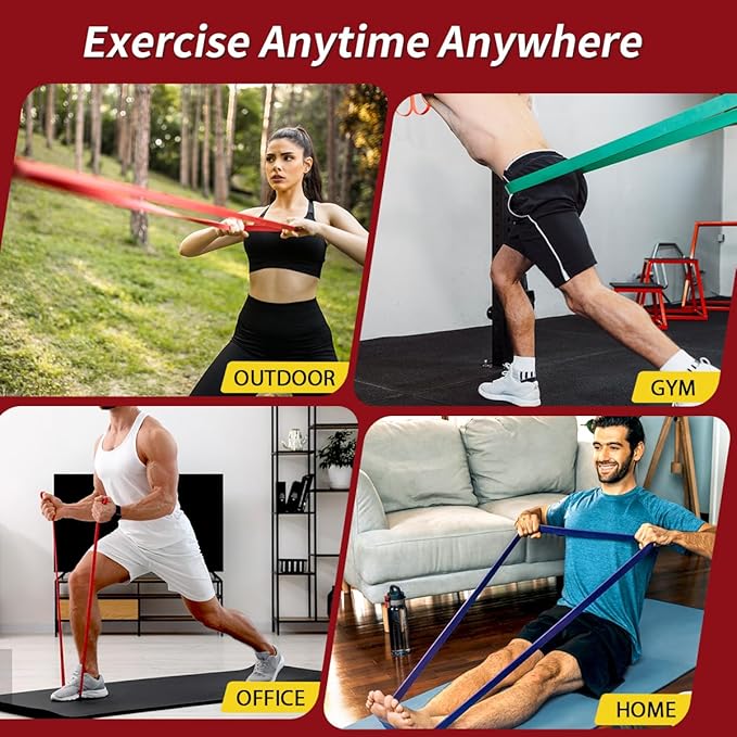 WHATAFIT Resistance Bands, Pull Up Assistance Bands, Exercise Bands, Workout Bands Set for Men and Women Home Fitness, Body Stretching, Strength Training, Physical Therapy-FlexoryFit