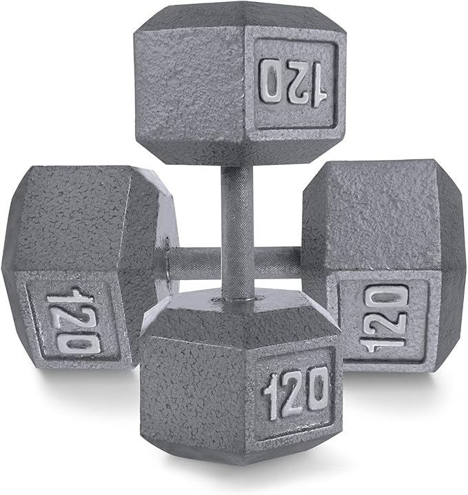 WF Athletic Supply Cast Iron Solid Hexagon Gray/Black Dumbbells, Strength Training Free Weights Set of 2 for Women and Men, Hand Weights Sold by Pairs, Multi-Select Size Options Available-FlexoryFit