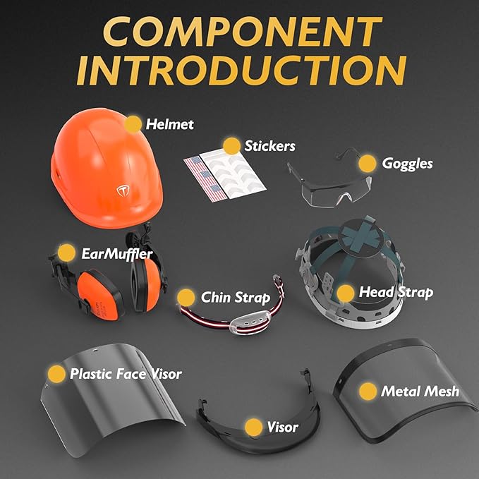 TOOLIOM Chainsaw Helmet with Face Shield and Ear Muffs, Forestry Safety Helmet, ANSI Z89.1 Certified Arborist Helmet, Chainsaw Safety Equipment