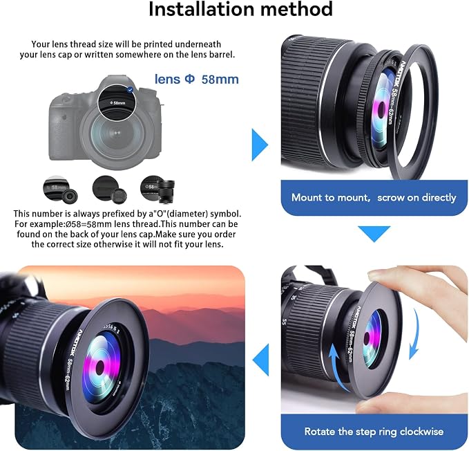 58mm to 62mm Camera Filters Ring Compatible All 58mm Camera Lenses to 62mm UV - Image 5