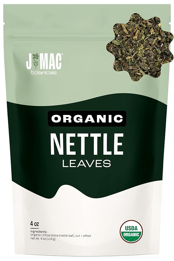 J MAC BOTANICALS Organic Nettle Leaf Herbal Tea (4 oz, 50+ Cups) Certified USDA Organic, Dried stinging nettle tea, 1 Pound Bulk Bag, Urtica dioica-FlexoryFit