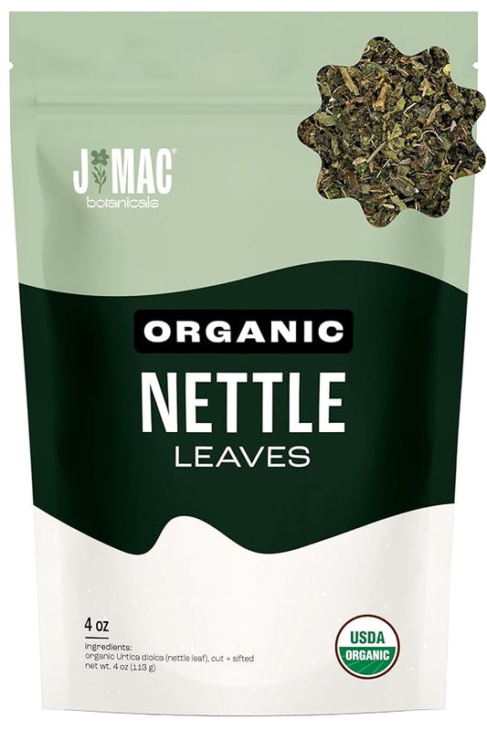 J MAC BOTANICALS Organic Nettle Leaf Herbal Tea (4 oz, 50+ Cups) Certified USDA Organic, Dried stinging nettle tea, 1 Pound Bulk Bag, Urtica dioica-FlexoryFit